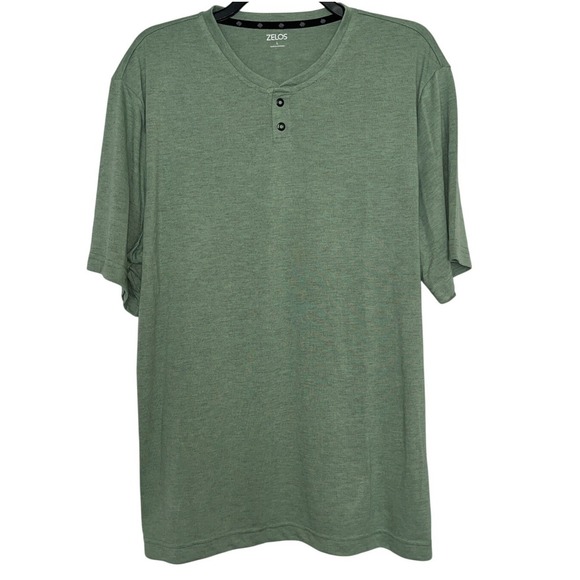 Mens Zelos Large Green Heathered Short Sleeve T-shirt Soft NWT Henley Buttons - Picture 1 of 5